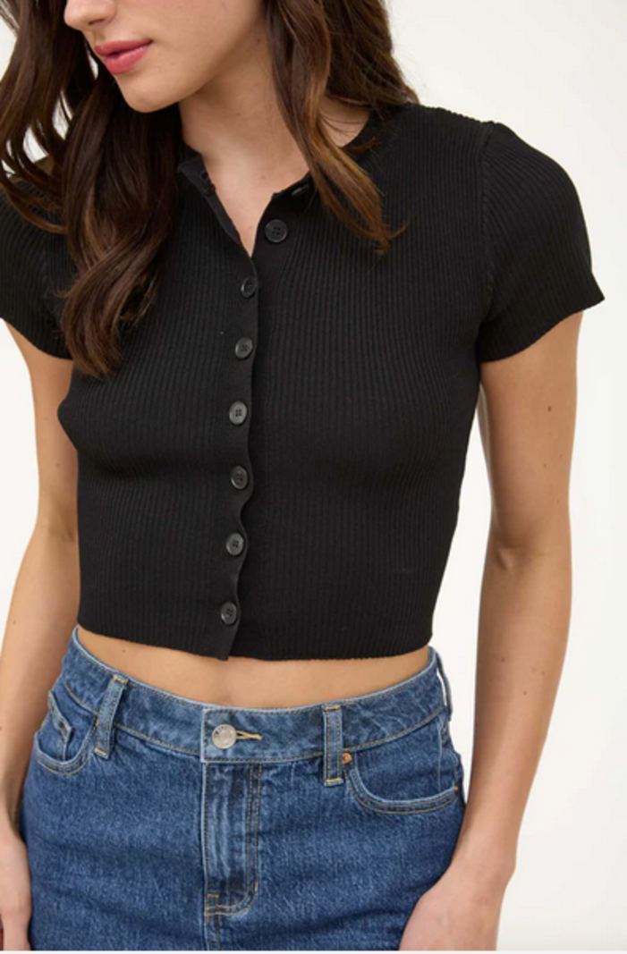 Blu Pepper Ribbed Button Top