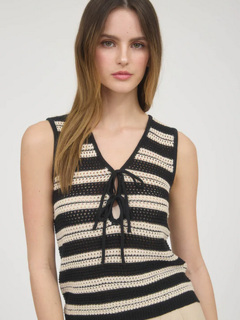 Blu Pepper Striped Crochet Tie Top