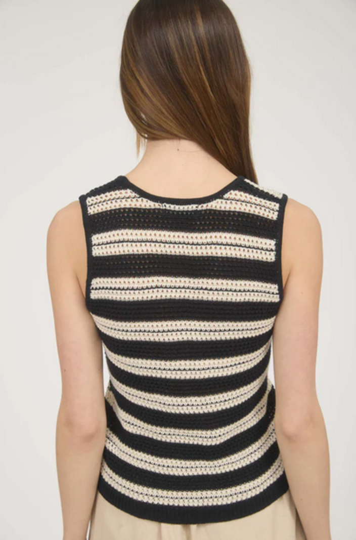 Blu Pepper Striped Crochet Tie Top