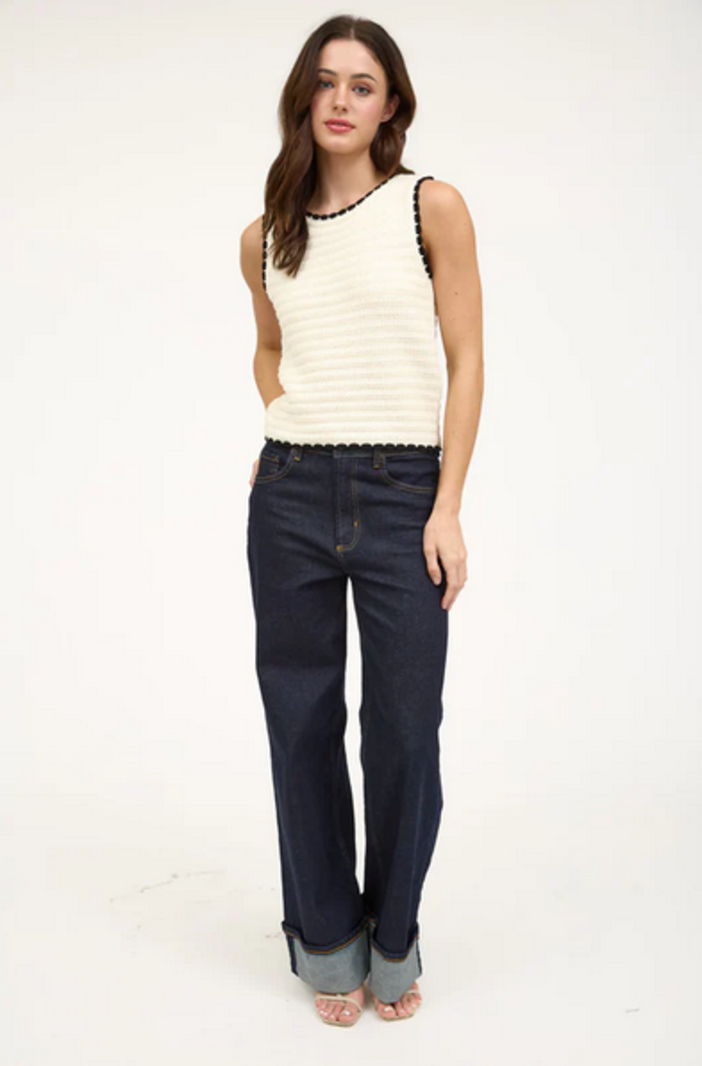 Blu Pepper Contrast Crochet Top