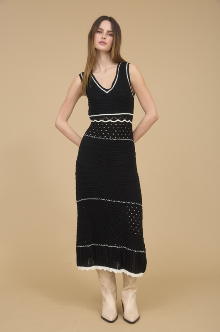 Blu Pepper Crochet Midi Dress