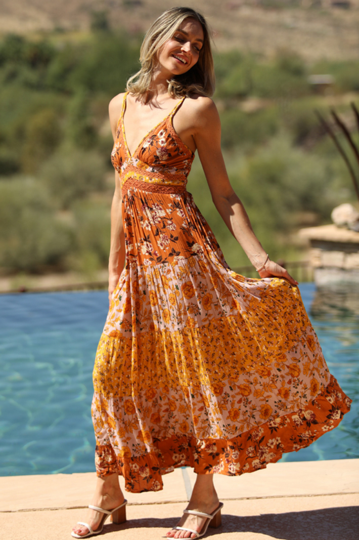 Angie Lace Detail Boho Maxi Dress