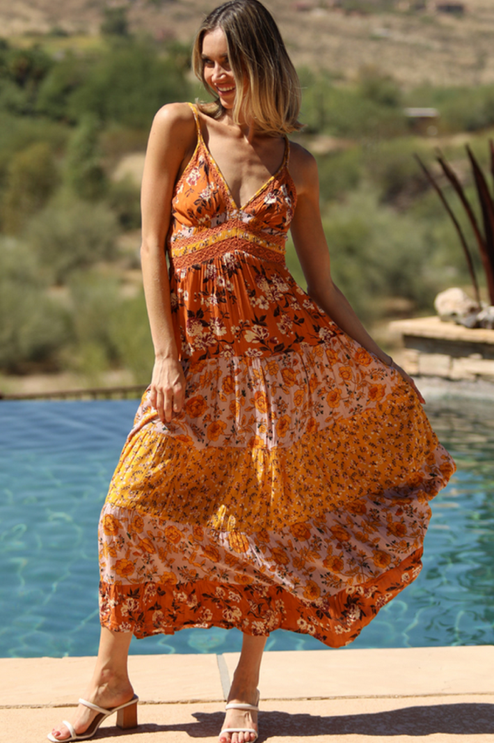 Angie Lace Detail Boho Maxi Dress