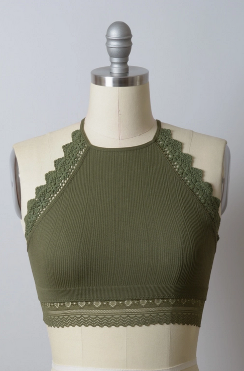Leto High Neck Crochet Lace Trim Bralette
