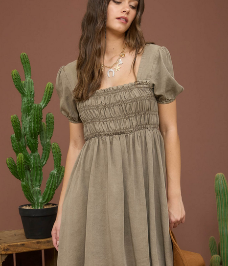 Blu Pepper Puff Sleeve Smock Dress