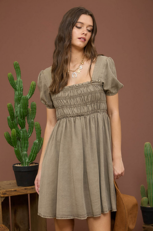 Blu Pepper Puff Sleeve Smock Dress