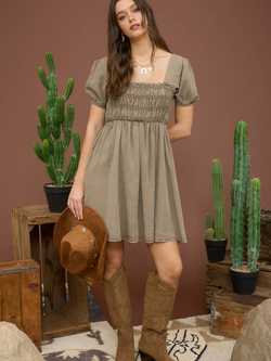 Blu Pepper Puff Sleeve Smock Dress