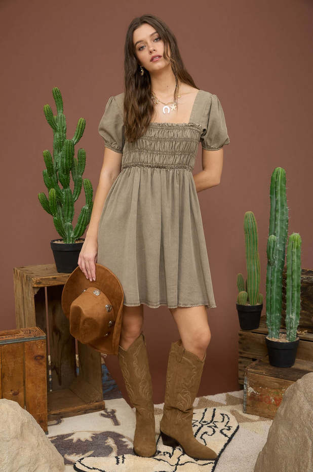 Blu Pepper Puff Sleeve Smock Dress