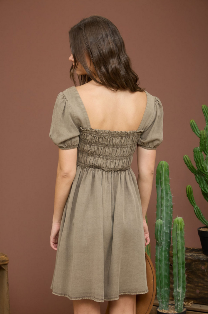 Blu Pepper Puff Sleeve Smock Dress