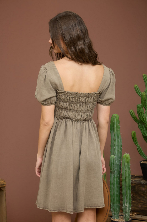 Blu Pepper Puff Sleeve Smock Dress