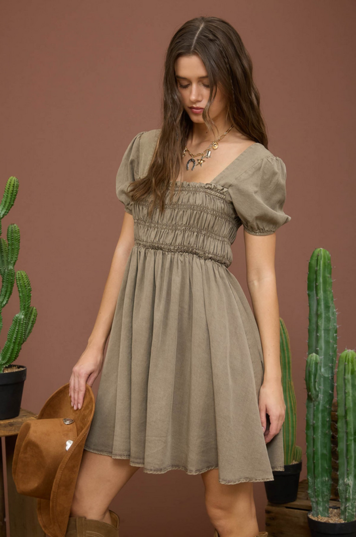 Blu Pepper Puff Sleeve Smock Dress