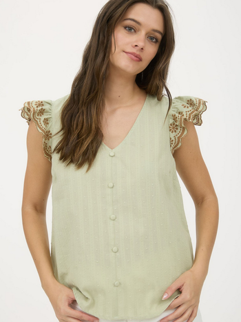 Blu Pepper Swiss Dot + Eyelet Trim Blouse