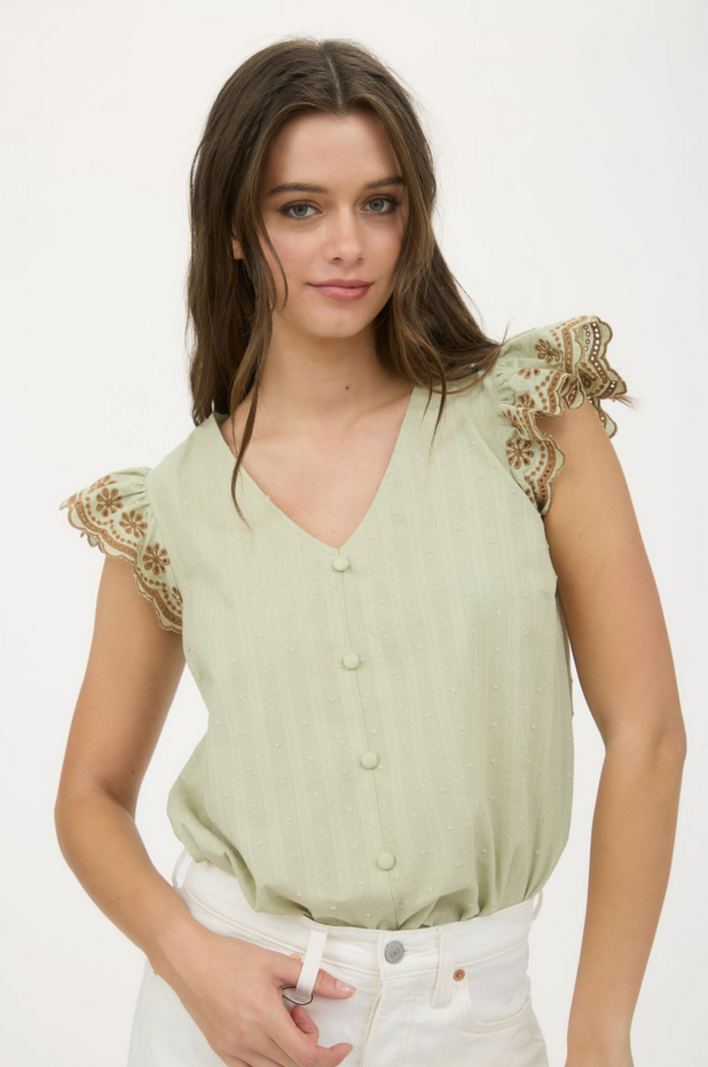 Blu Pepper Swiss Dot + Eyelet Trim Blouse
