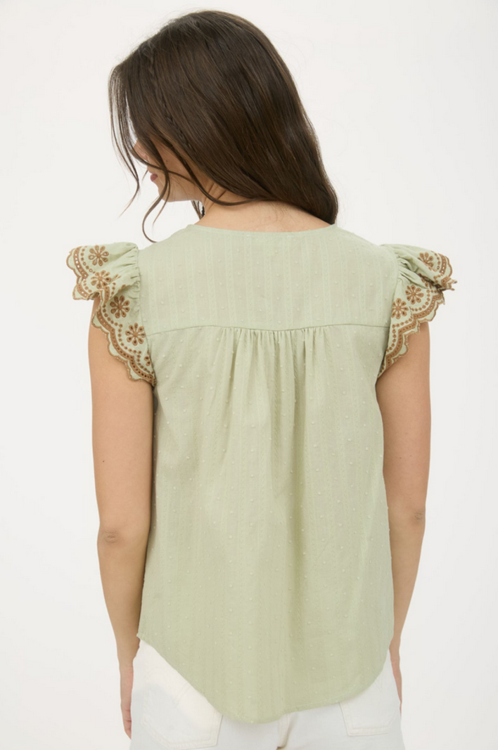 Blu Pepper Swiss Dot + Eyelet Trim Blouse