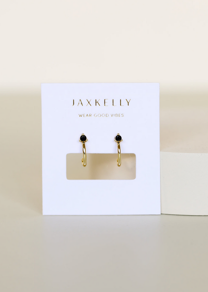 JaxKelly Black CZ Open Mini Hoop Earrings