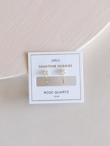 JaxKelly JaxKelly Rose Quartz Huggie Earrings
