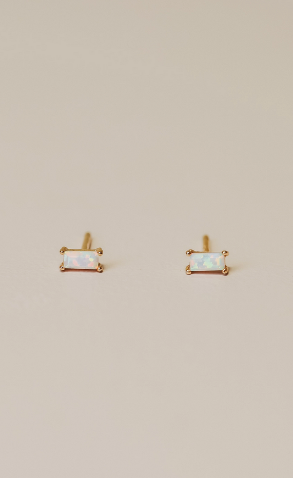 JaxKelly Baguette White Opal Earrings