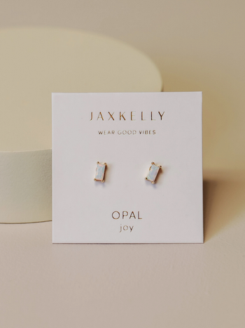 JaxKelly Baguette White Opal Earrings