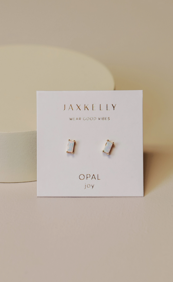 JaxKelly Baguette White Opal Earrings