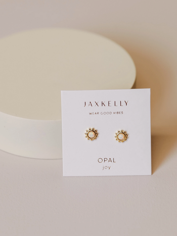 JaxKelly Sun Stud White Opal Earrings
