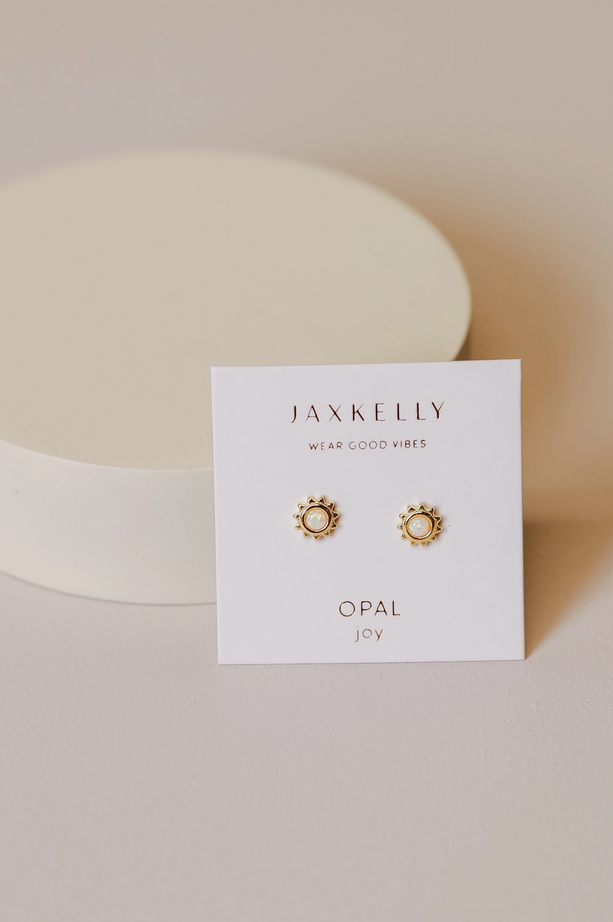JaxKelly JaxKelly Sun Stud White Opal Earrings