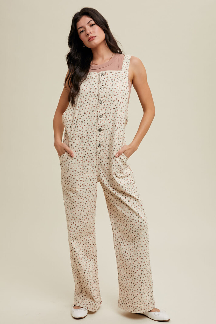 Wishlist Ditsy Floral Denim Overalls