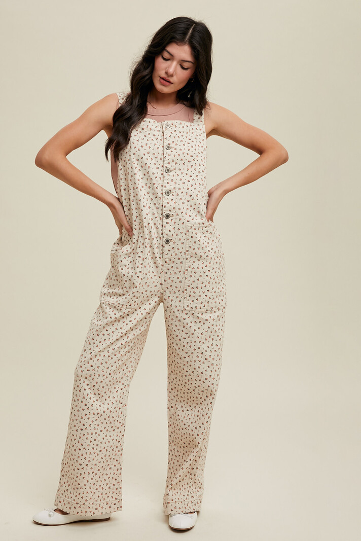 Wishlist Ditsy Floral Denim Overalls