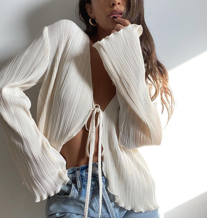 Sweetkama Tie Front Crinkle Cardigan