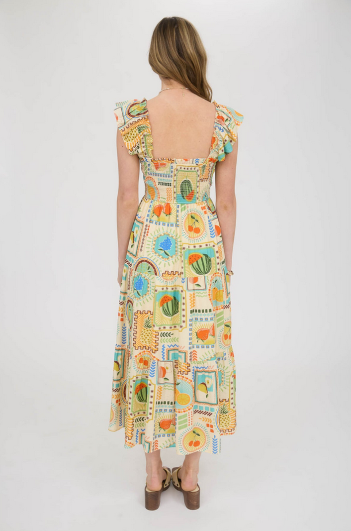 Blu Pepper Smocked Fruit Print Dress