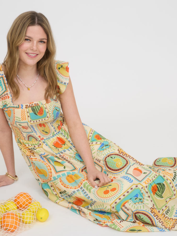 Blu Pepper Smocked Fruit Print Dress