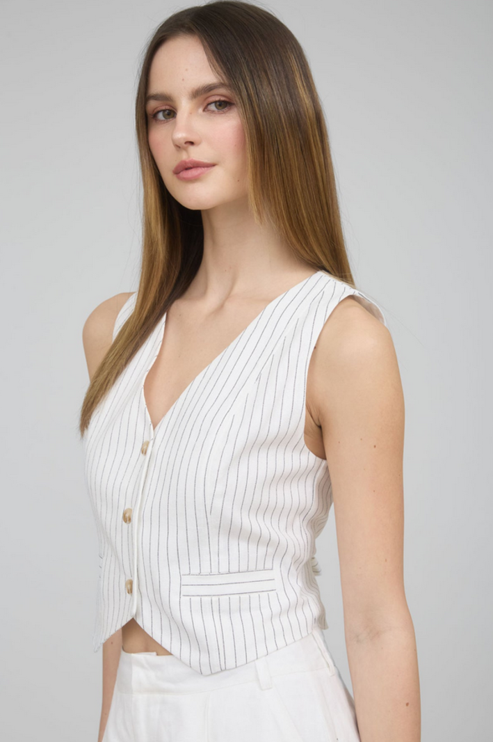 Blu Pepper Pinstripe Linen Vest