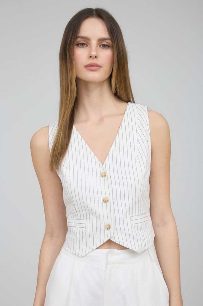 Blu Pepper Pinstripe Linen Vest