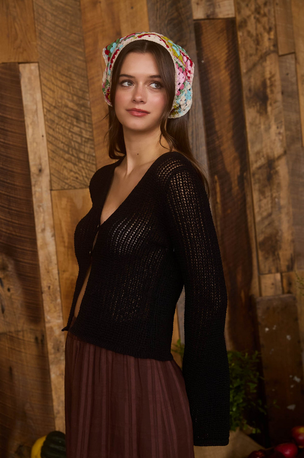 Blu Pepper Bell Sleeve Crochet Cardigan