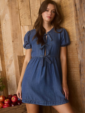Blu Pepper Front Tie Puff Sleeve Dress