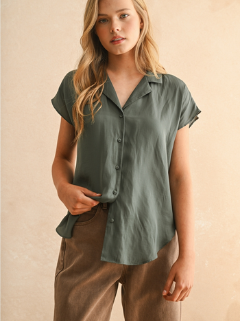 Miou Muse Silky Cap Sleeve Button Up