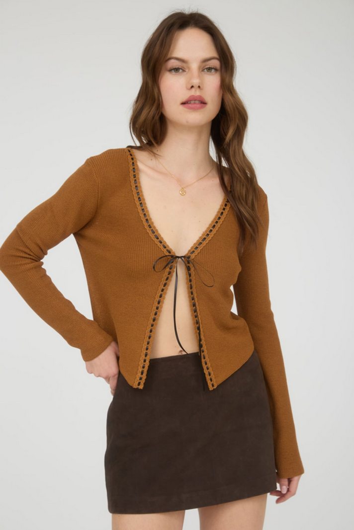Blu Pepper Ribbon Trim Cardigan - Fringe Boutique