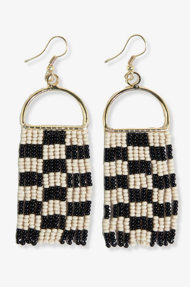 Ink + Alloy Allison Checkered Beaded Fringe Earrings Black