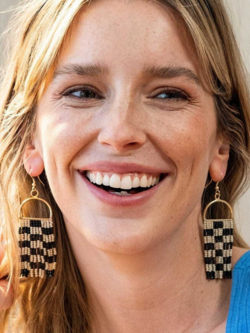 Ink + Alloy Allison Checkered Beaded Fringe Earrings Black