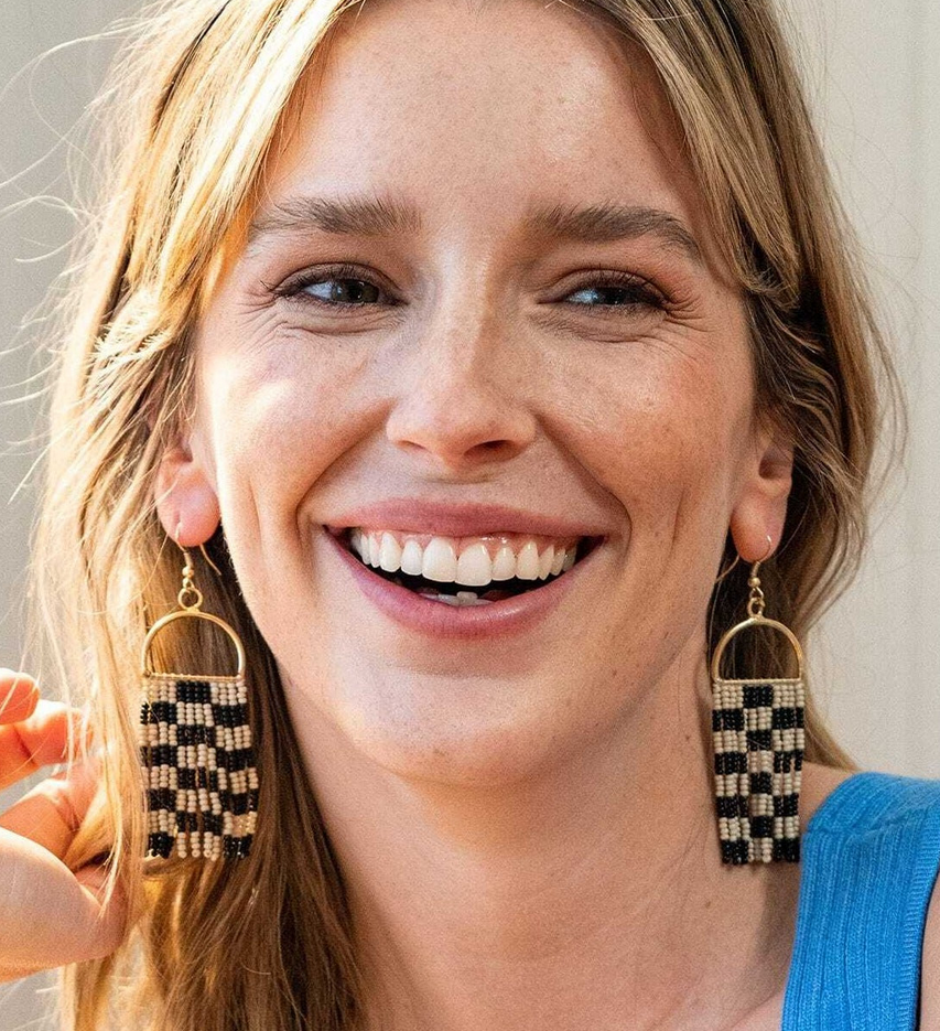 Ink + Alloy Allison Checkered Beaded Fringe Earrings Black