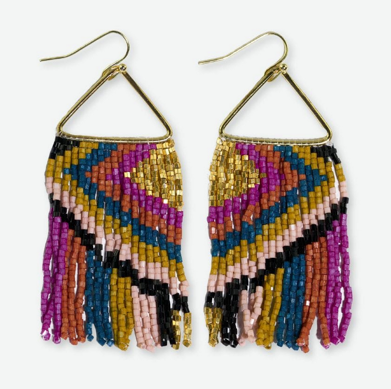Ink + Alloy Paige Ascending Diamond Beaded Fringe Earrings Jewel Tone