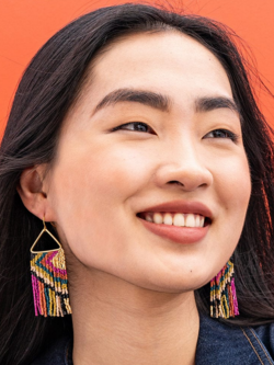 Ink + Alloy Paige Ascending Diamond Beaded Fringe Earrings Jewel Tone