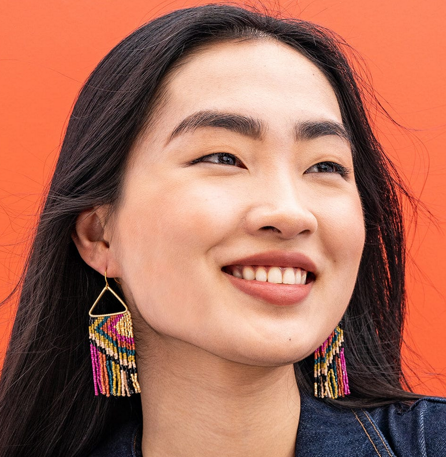 Ink + Alloy Paige Ascending Diamond Beaded Fringe Earrings Jewel Tone