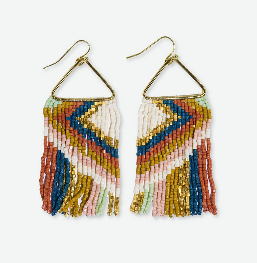 Ink + Alloy Paige Ascending Blocks Beaded Fringe Earrings Desert