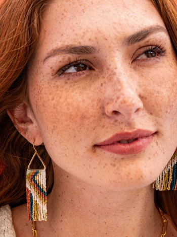 Ink + Alloy Paige Ascending Blocks Beaded Fringe Earrings Desert