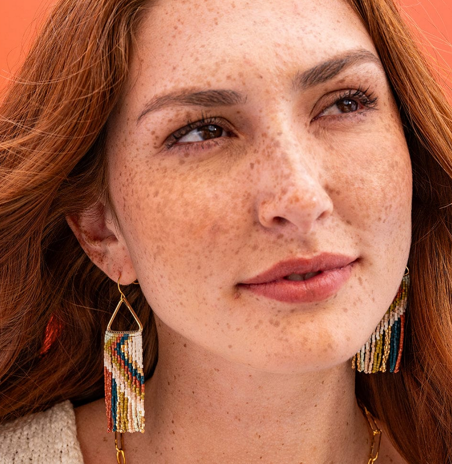 Ink + Alloy Paige Ascending Blocks Beaded Fringe Earrings Desert