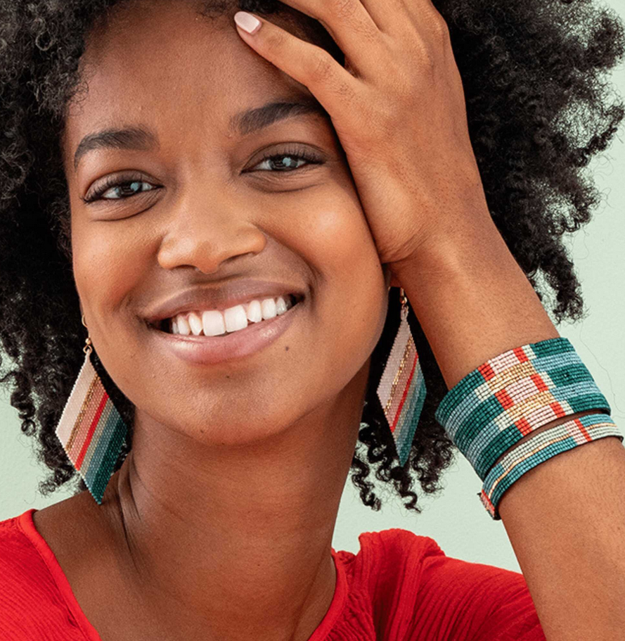 Ink + Alloy Frida Mixed Stripe Beaded Earrings Modern Preppy