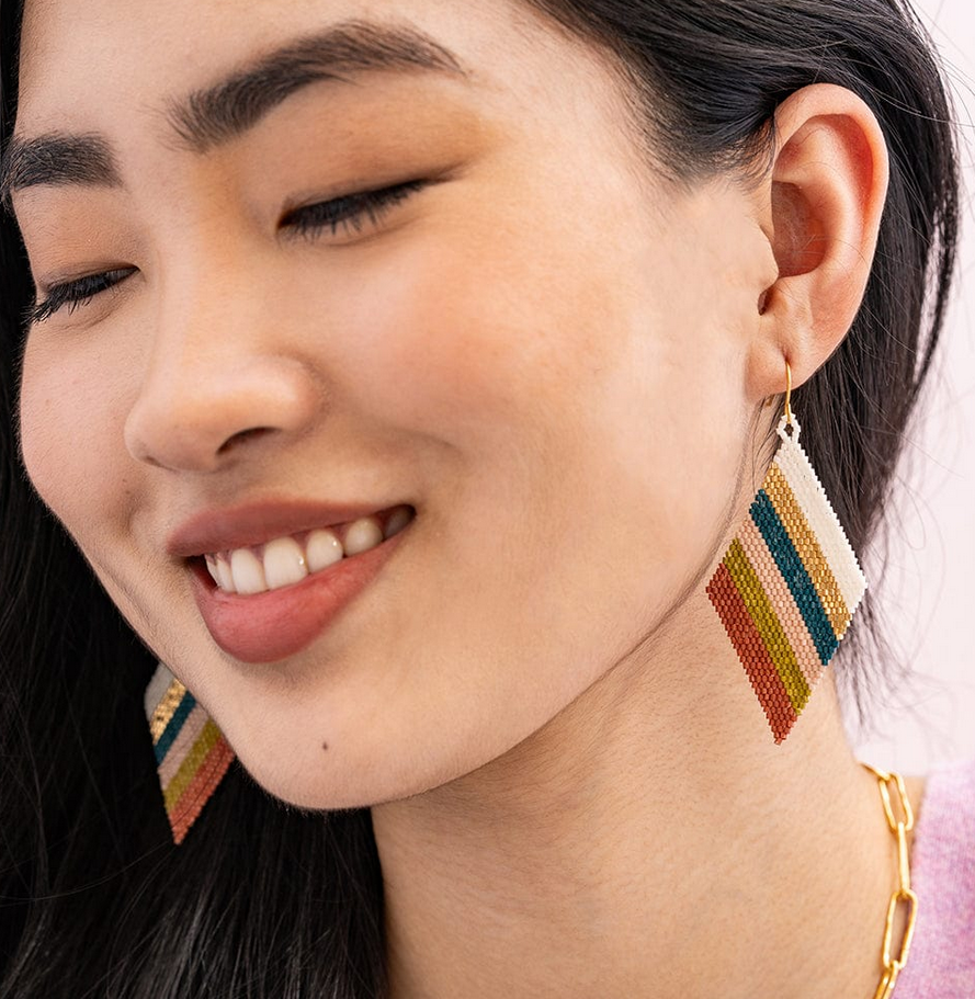 Ink + Alloy Frida Diagonal Uniform Stripe Beaded Earring Desert