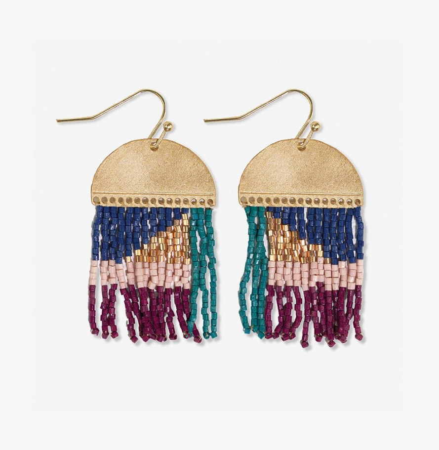 Ink + Alloy Birdie Abstract Beaded Fringe Earrings Teal