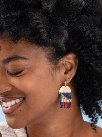Ink + Alloy Birdie Abstract Beaded Fringe Earrings Teal