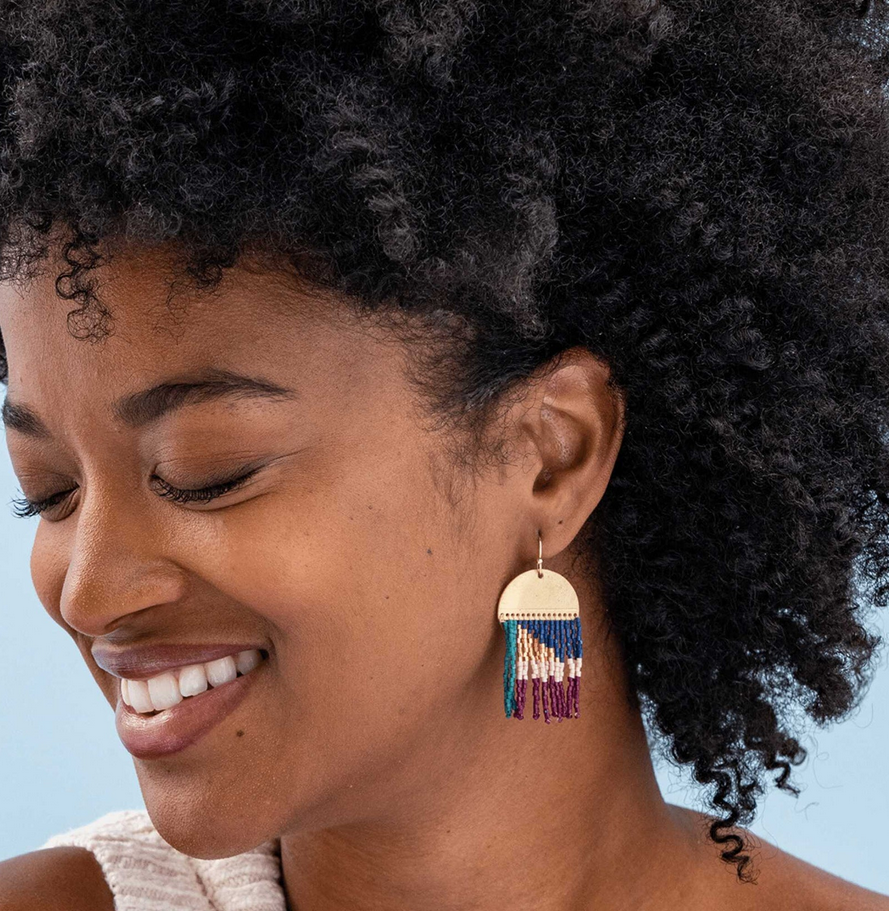 Ink + Alloy Birdie Abstract Beaded Fringe Earrings Teal